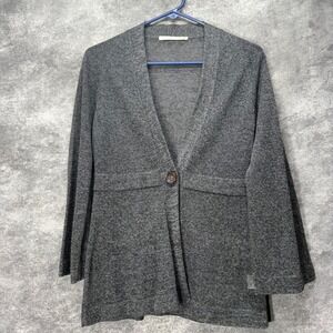 D. Exterior One Button Cardigan Womens Size S Dark Gray Flax Linen Blend Italy
